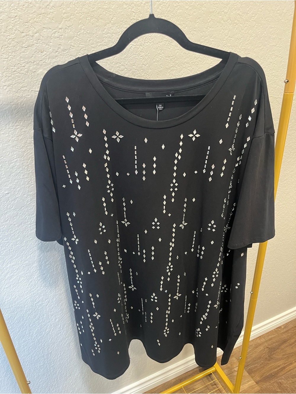 NWT Antthony Original 3X Black Rhinestone Embellished Tunic Top 95% Cotton